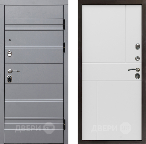 Входная металлическая Дверь Престиж Линия Грэй Горизонт Бетон белый