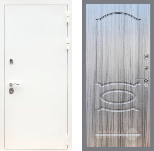 Дверь Рекс (REX) 5 Белая Шагрень FL-128 Сандал грей