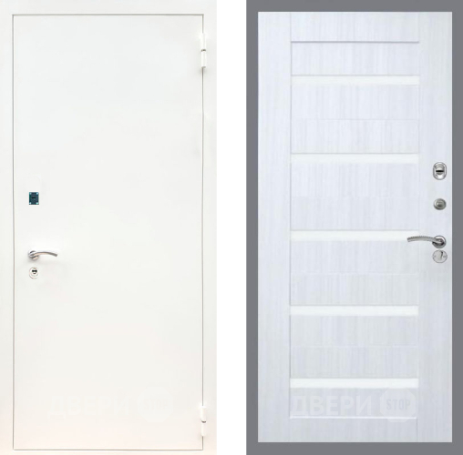 Входная металлическая Дверь Рекс (REX) 1А Белая шагрень СБ-14 стекло белое Сандал белый